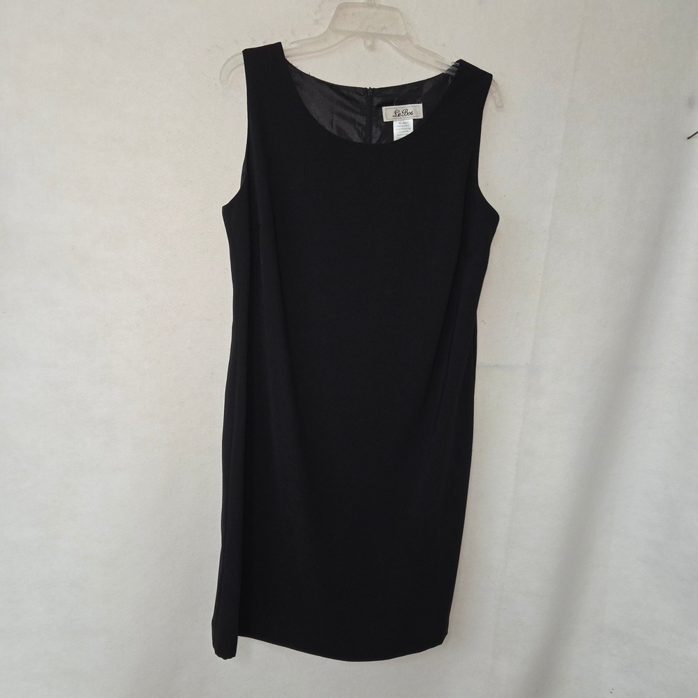 Le Bos Women Black‎ Sleeveless Shift Midi Dress 14WP Petite Solid Lined Classic